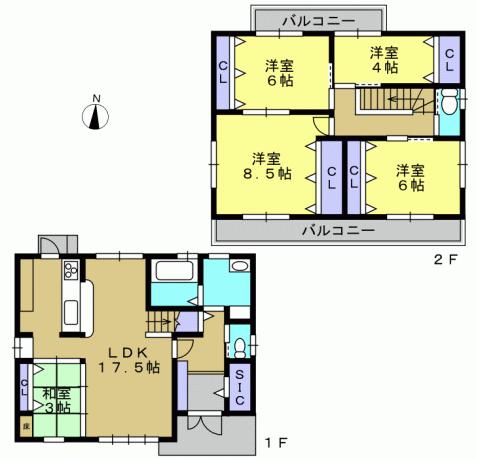 Floor plan. 25,800,000 yen, 5LDK, Land area 187.77 sq m , Building area 109.77 sq m 5LDK