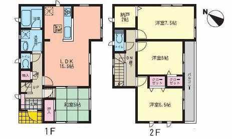 Floor plan. 14 million yen, 4LDK + S (storeroom), Land area 140.79 sq m , Building area 95.17 sq m 1F 15.5LDK 5 sum 2F 7.5 Hiroshi 6.5 Hiroshi 6 Hiroshi 2 closet toilet
