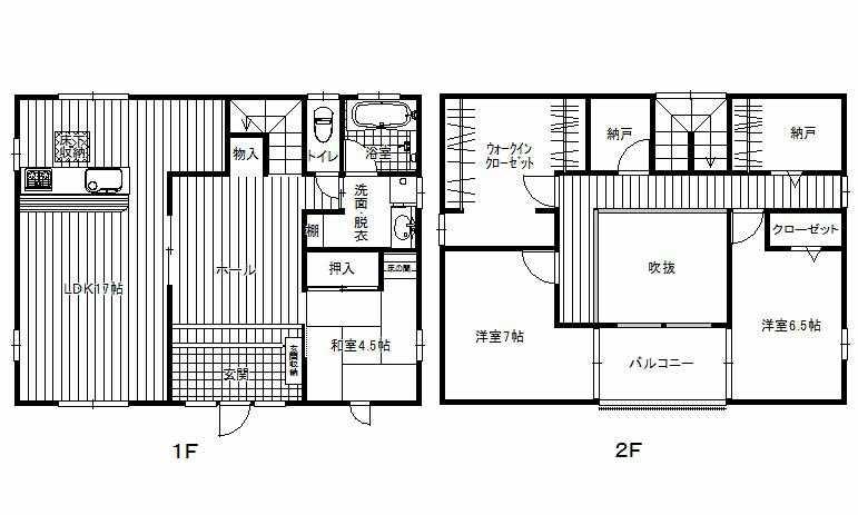 Floor plan. 37.5 million yen, 3LDK + 2S (storeroom), Land area 232 sq m , Building area 122.07 sq m 1F 17LDK 4.5 Japanese-style room toilet 2F 7 Hiroshi 6.5 Hiroshi Storeroom WIC toilet
