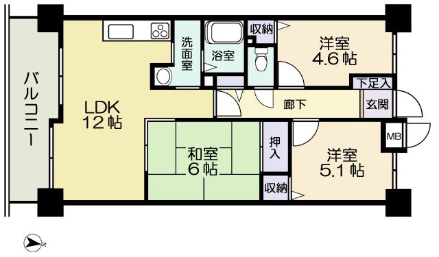 Floor plan. 3LDK, Price 8 million yen, Occupied area 61.37 sq m , Balcony area 9.09 sq m