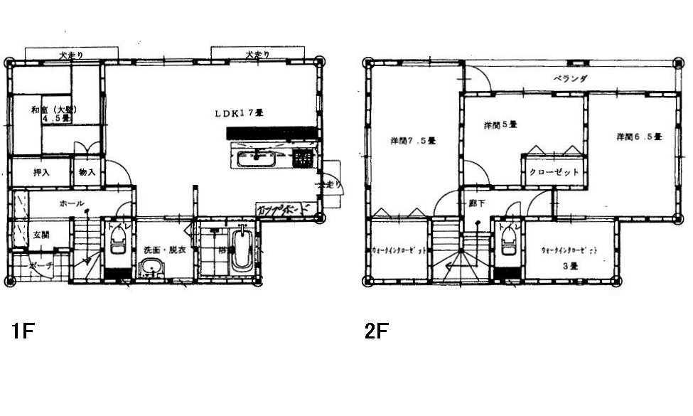 Floor plan. 23.8 million yen, 4LDK, Land area 223.43 sq m , Building area 113.44 sq m 1F 17LDK 4.5 sum 2F 7.5 Hiroshi 6.5 Hiroshi 5 Hiroshi WIC × 2 toilet