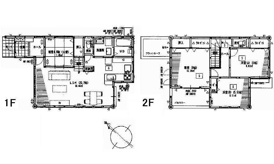 Floor plan. 31,900,000 yen, 4LDK, Land area 119.84 sq m , Building area 103.5 sq m 1F 20..2LDK 4.5 Japanese-style room toilet 2F 8 Hiroshi 6 Hiroshi 5.51 Hiroshi toilet
