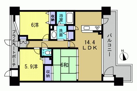 Floor plan. 3LDK, Price 15.8 million yen, Occupied area 66.11 sq m 3LDK