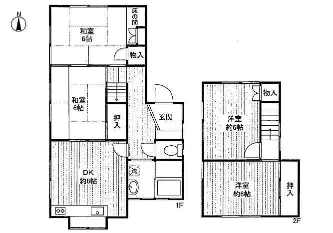 Floor plan. 10.8 million yen, 4DK, Land area 157.98 sq m , Building area 78.66 sq m 1F 8DK 6 Japanese-style room 6 Japanese-style room 2F 6 Hiroshi 6 Hiroshi