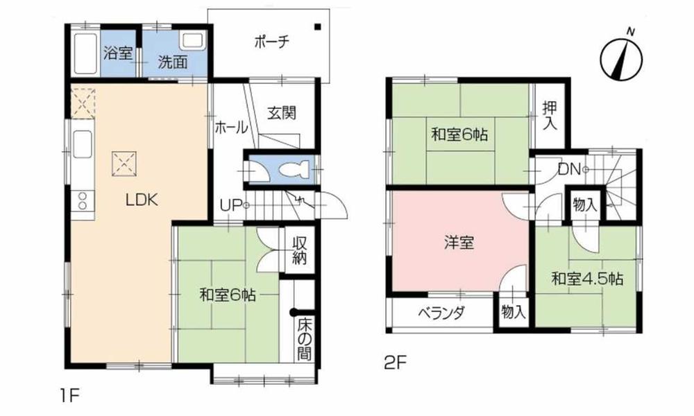 Floor plan. 10.8 million yen, 4LDK, Land area 126.96 sq m , Building area 84.24 sq m 1F  14LDK  6 sum 2F  6 sum  6 Hiroshi  4.5 sum