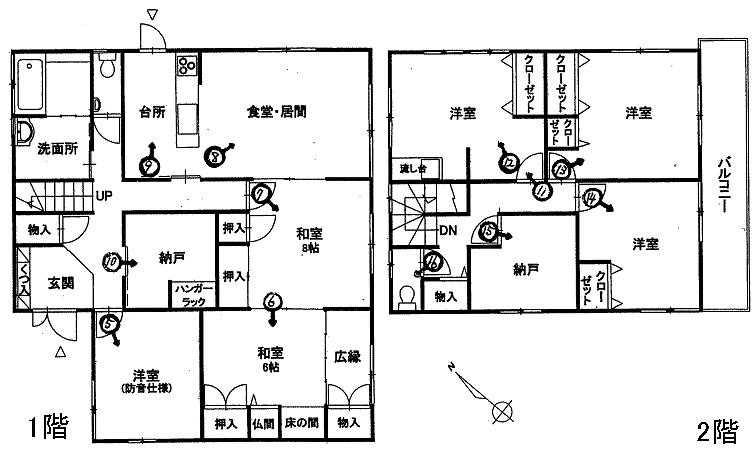 Floor plan. 26,800,000 yen, 6LDK + 2S (storeroom), Land area 245.78 sq m , Building area 177.46 sq m 16LDK 8 sum 6 sum 6 Hiroshi Storeroom 8 Hiroshi 7 Hiroshi 9 Hiroshi Storeroom