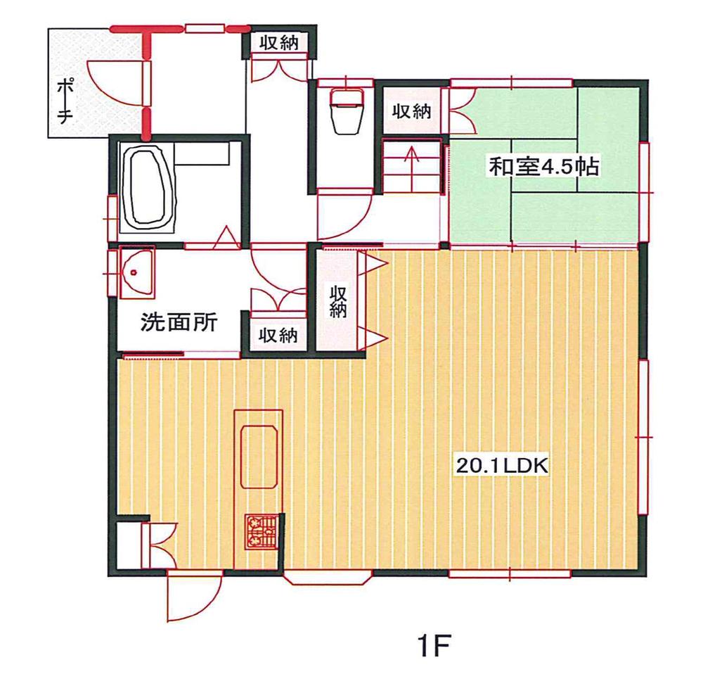 Floor plan. 24,100,000 yen, 4LDK + S (storeroom), Land area 225.9 sq m , Building area 105.98 sq m 1F (20.1LDK ・ 4.5 sum)