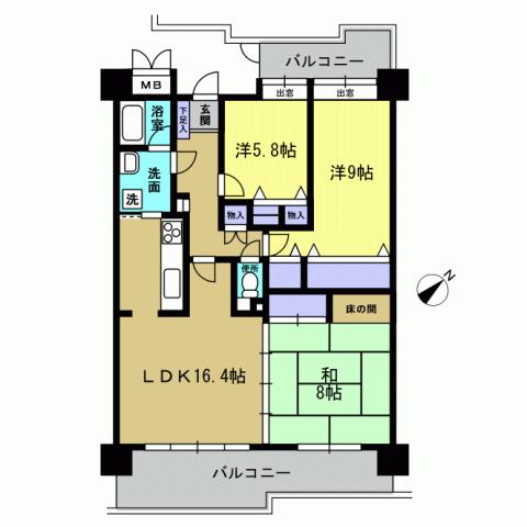 Floor plan. 3LDK, Price 16.5 million yen, Occupied area 92.41 sq m , Balcony area 22.41 sq m 3LDK