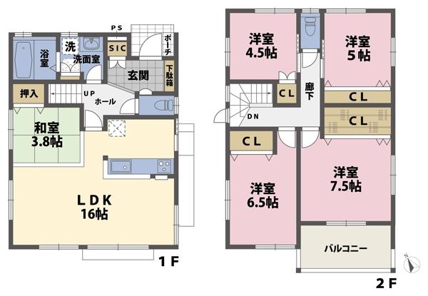 Floor plan. 23,980,000 yen, 5LDK, Land area 120.07 sq m , Building area 109.35 sq m