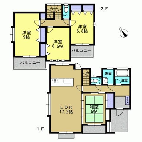 Floor plan. 25,800,000 yen, 4LDK, Land area 172.31 sq m , Building area 107.39 sq m 4LDK