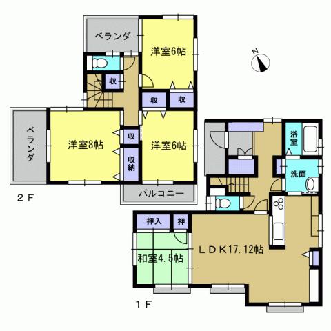 Floor plan. 27,800,000 yen, 4LDK, Land area 149.71 sq m , Building area 105.16 sq m 4LDK