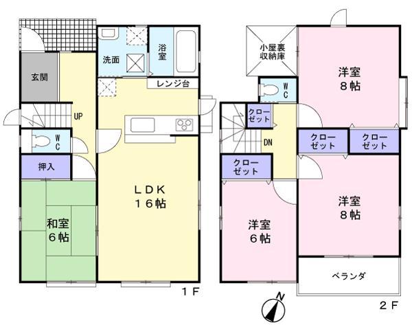 Floor plan. 21,980,000 yen, 4LDK, Land area 182 sq m , Building area 104.59 sq m