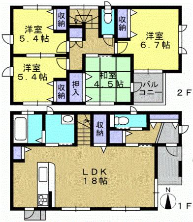 Floor plan. 27 million yen, 4LDK, Land area 117.93 sq m , Building area 96.88 sq m 4LDK