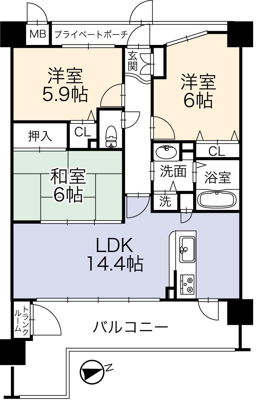 Floor plan. 3LDK, Price 15.8 million yen, Occupied area 66.11 sq m