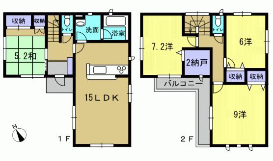 Floor plan. 21,800,000 yen, 4LDK, Land area 193.63 sq m , Building area 98 sq m 4LDK