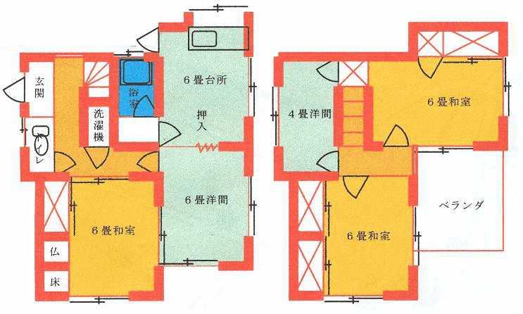 Floor plan. 6.8 million yen, 5DK, Land area 98.25 sq m , Building area 86.08 sq m 1 floor: 6DK ・ 6 sum ・ 6 Hiroshi Second floor: 6 sum ・ 6 sum ・ 4 Hiroshi