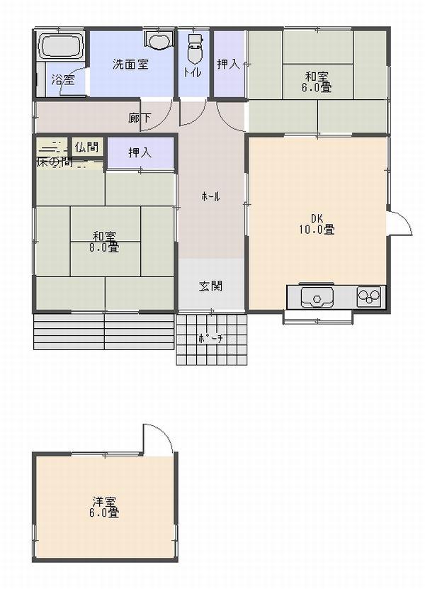 Floor plan. 5,980,000 yen, 2DK + S (storeroom), Land area 333.93 sq m , Building area 66.24 sq m