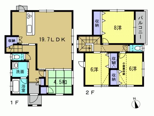 Floor plan. 26,800,000 yen, 4LDK, Land area 216.63 sq m , Building area 106.81 sq m 4LDK