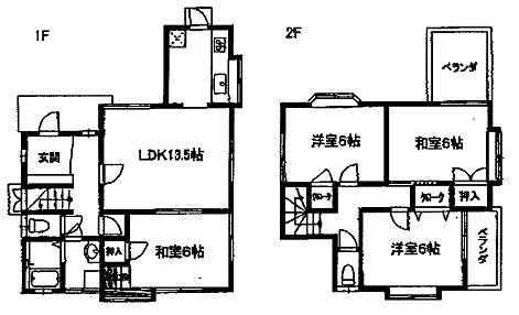 Floor plan. 8.8 million yen, 4LDK, Land area 121.94 sq m , Building area 88.69 sq m 1F 13.5LDK 6 Japanese-style room toilet 2F 6 Hiroshi 6 Hiroshi 6 Japanese-style room toilet