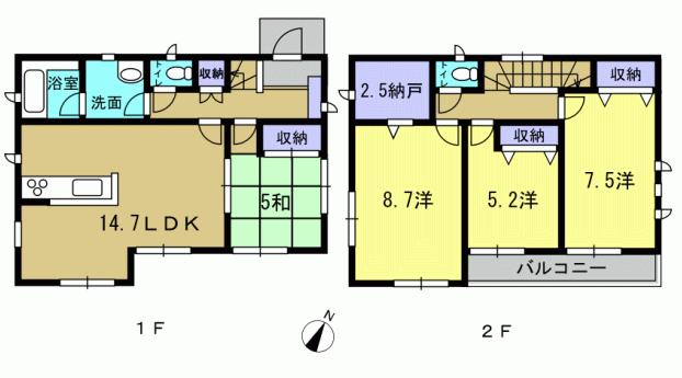 Floor plan. 18,800,000 yen, 4LDK, Land area 189.15 sq m , Building area 97.19 sq m 4LDK