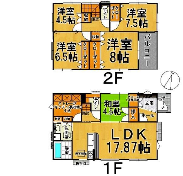 Floor plan. 25,980,000 yen, 5LDK + S (storeroom), Land area 138.17 sq m , Building area 119.07 sq m floor plan drawings