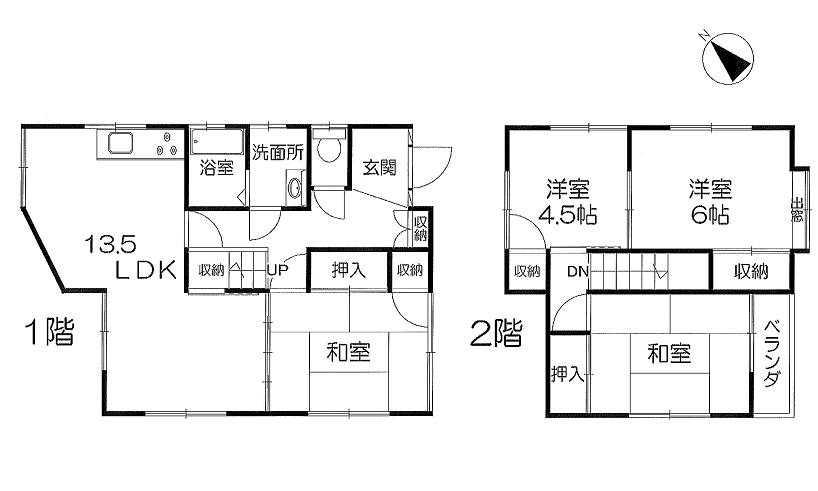 Floor plan. 13,900,000 yen, 4LDK, Land area 112.48 sq m , Building area 88.94 sq m 1F  13 ・ 5LDK  6 sum 2F  6 sum  6 Hiroshi  4.5 Hiroshi