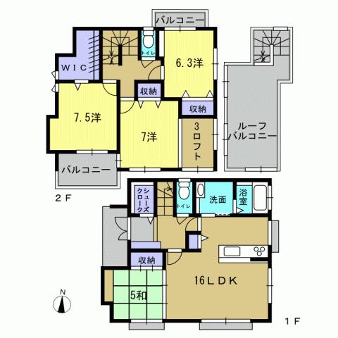 Floor plan. 32,800,000 yen, 4LDK, Land area 135.38 sq m , Building area 107.65 sq m 4LDK