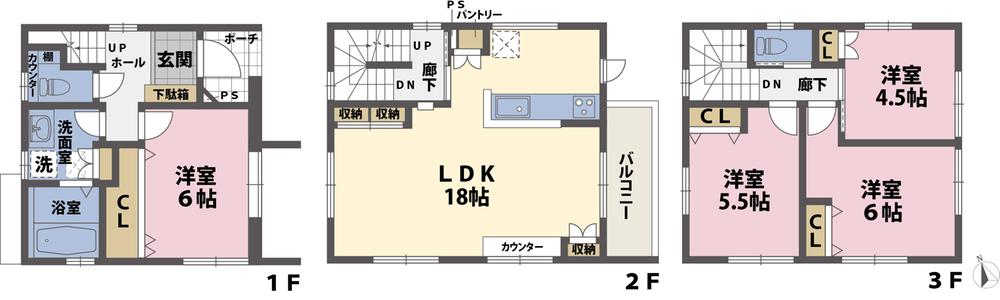 Floor plan. (No.2), Price 29,980,000 yen, 4LDK, Land area 77.07 sq m , Building area 94.77 sq m