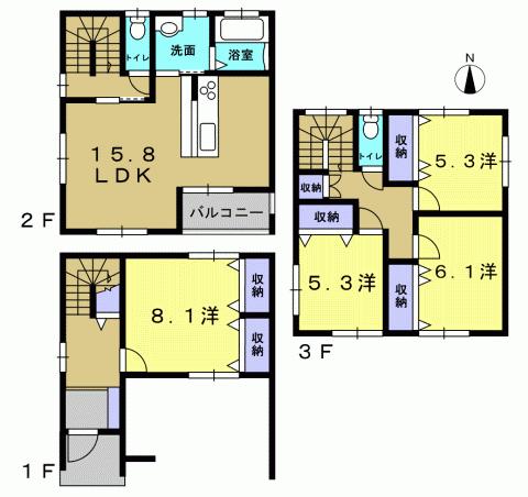 Floor plan. 34,800,000 yen, 4LDK, Land area 74.46 sq m , Building area 106.93 sq m 4LDK