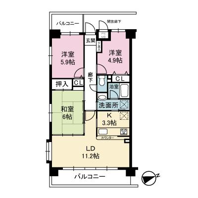 Floor plan. 3LDK, Price 16.8 million yen, Footprint 68.3 sq m , Balcony area 13.36 sq m Heisei create 25 October