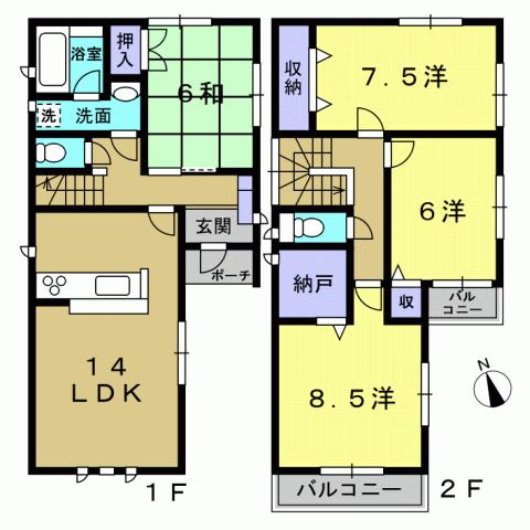 Floor plan. 21,800,000 yen, 4LDK, Land area 113.59 sq m , Building area 98.01 sq m 4LDK