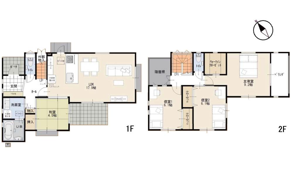 Floor plan. 34,900,000 yen, 4LDK, Land area 136.94 sq m , Building area 104.33 sq m   17.9 Pledge of LDK room