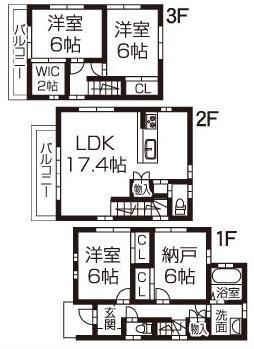 Floor plan. 27.5 million yen, 3LDK + S (storeroom), Land area 101.12 sq m , Building area 103.5 sq m   3LDK + storeroom Three-story