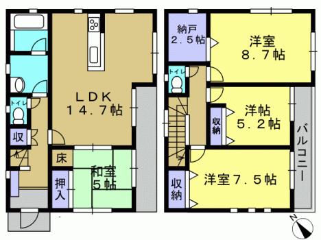 Floor plan. 32,800,000 yen, 4LDK, Land area 150 sq m , Building area 97.19 sq m 4LDK