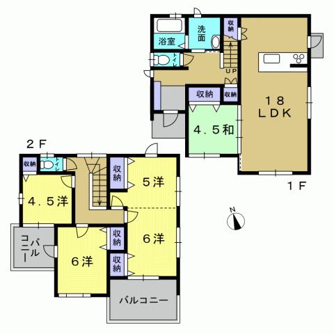 Floor plan. 43,800,000 yen, 5LDK, Land area 184.05 sq m , Building area 108.47 sq m 5LDK