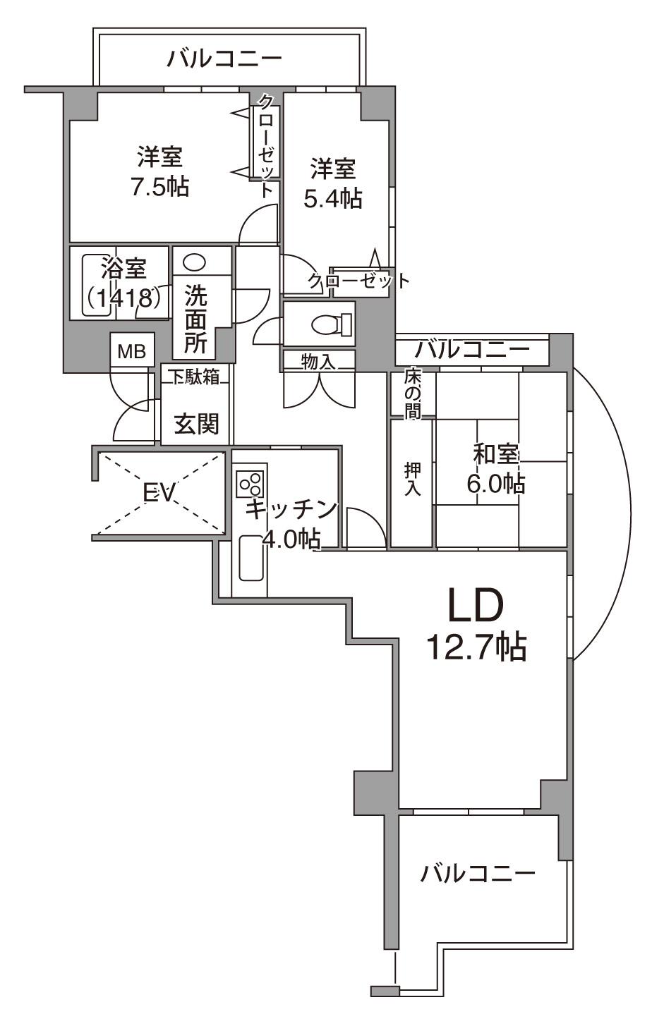 Floor plan. 3LDK, Price 9.8 million yen, Occupied area 87.61 sq m , Balcony area 17.01 sq m