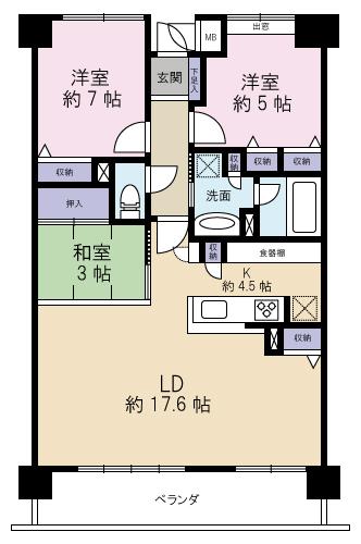 Floor plan. 3LDK, Price 22.5 million yen, Occupied area 83.06 sq m , Balcony area 15 sq m