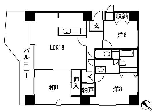 Floor plan. 3LDK + S (storeroom), Price 12.8 million yen, Occupied area 93.44 sq m , Balcony area 22.14 sq m 3LDK