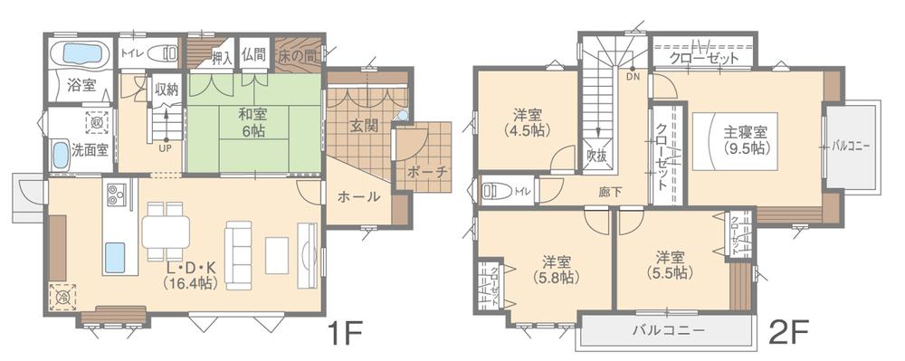 Floor plan. (2-2-1 Building), Price 25,800,000 yen, 5LDK, Land area 168.89 sq m , Building area 120.54 sq m