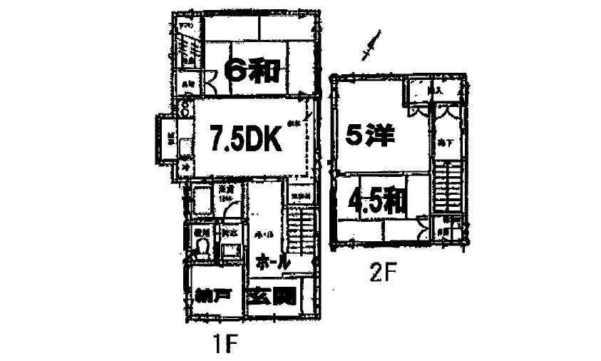 Floor plan. 13.8 million yen, 3DK + S (storeroom), Land area 81.64 sq m , Building area 65.84 sq m 1F 7.5DK 6 sum Storeroom 2F 5 Hiroshi 4.5 sum