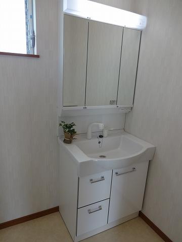 Wash basin, toilet. Washstand of triple mirror