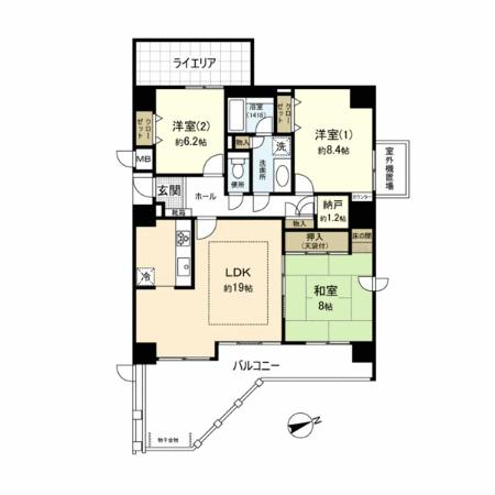 Floor plan. 3LDK, Price 12.8 million yen, Occupied area 93.44 sq m