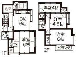 Floor plan. 8.9 million yen, 4DK, Land area 73.57 sq m , Building area 68.34 sq m    4DK