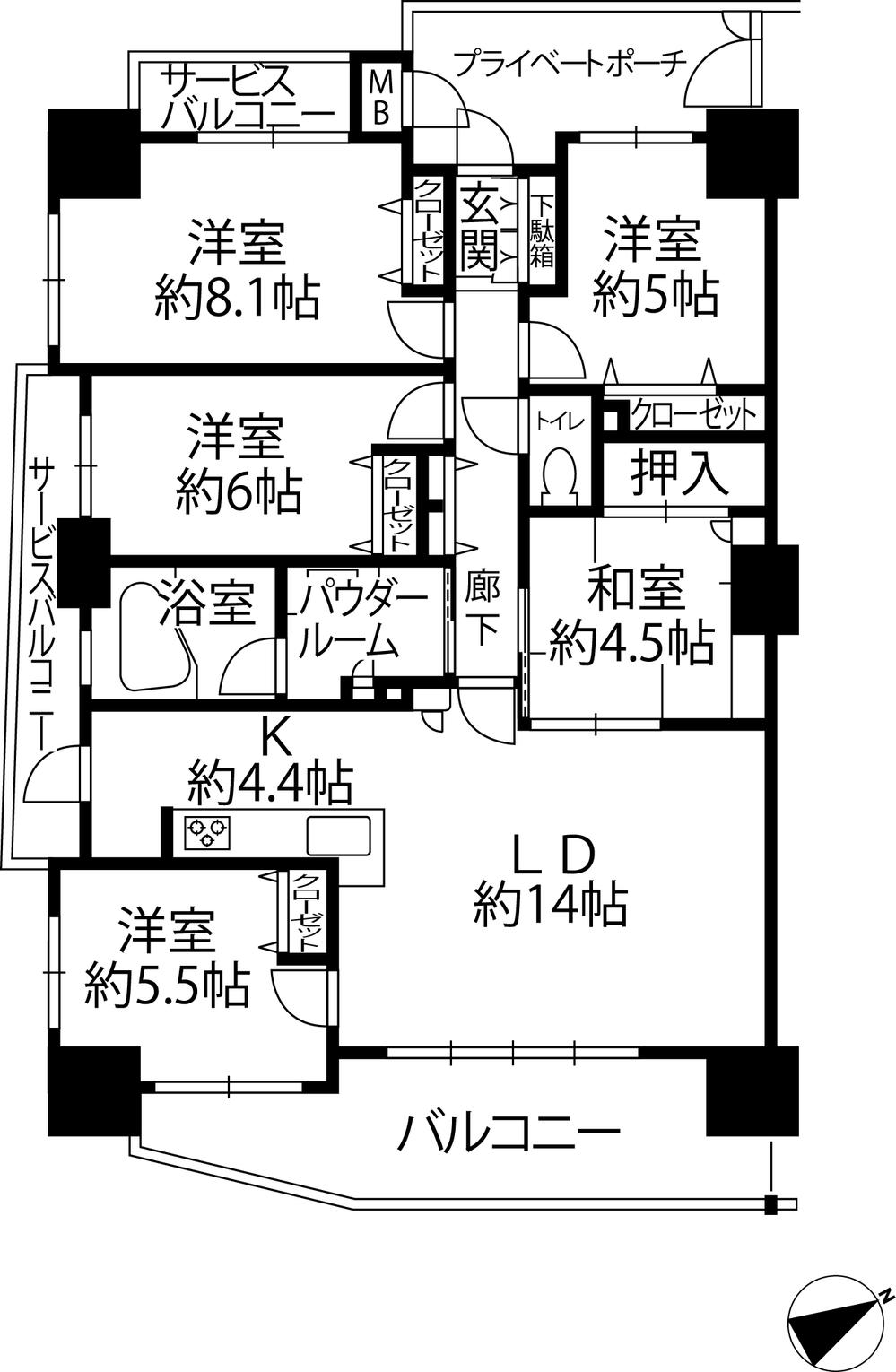 Floor plan. 5LDK, Price 31.7 million yen, Footprint 101.39 sq m , Balcony area 22.66 sq m