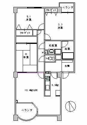 Floor plan. 3LDK, Price 12.7 million yen, Occupied area 85.07 sq m , Balcony area 9.28 sq m there is a balcony on the south side and the north side