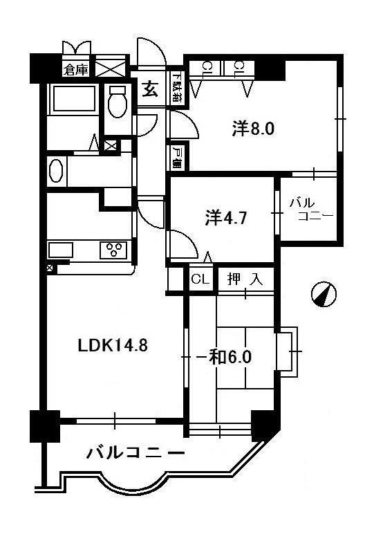 Floor plan. 3LDK, Price 16.8 million yen, Occupied area 74.32 sq m , Balcony area 14.18 sq m