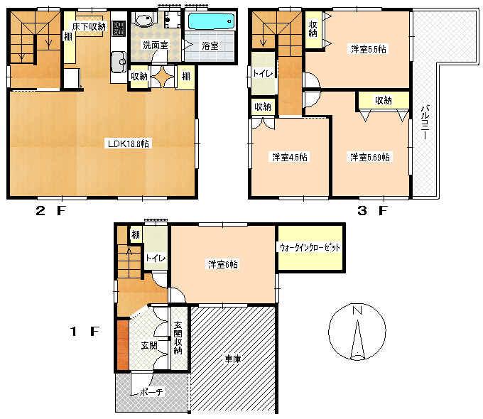 Floor plan. 32,900,000 yen, 4LDK + S (storeroom), Land area 70.88 sq m , Building area 113.26 sq m