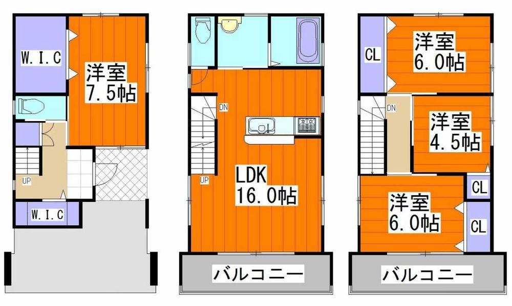 Floor plan. 32,800,000 yen, 4LDK, Land area 74.86 sq m , Building area 102.26 sq m Gion elementary school right next to  Double-sided road three-storey  Flat 35s corresponding IH cooking heater