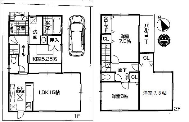 Floor plan. (2), Price 30,800,000 yen, 4LDK, Land area 91.36 sq m , Building area 96.39 sq m