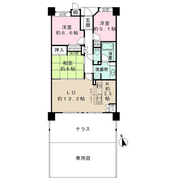 Floor plan. 3LDK, Price 20.8 million yen, Occupied area 75.58 sq m , Balcony area 75.58 sq m